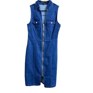 Haute Monde Sleeveless Zip Front Blue Denim Dress Large